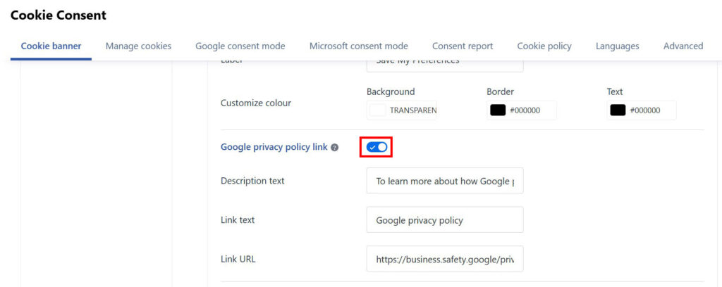 webtoffee enable google privacy policy link