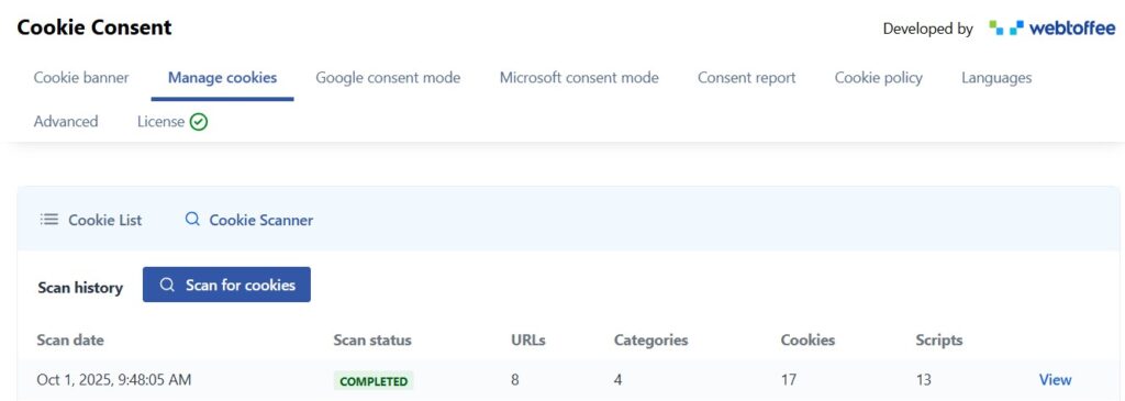 webtoffee cookie consent scan for cookies